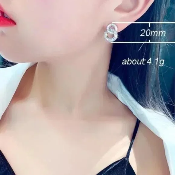 NEW 925 Sterling Silver Diamond Hoop Earrings, beautiful Earrings, cute Earrings - Picture 5 of 8